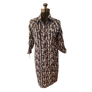 Roberta Freymann Shirt Dress Small Brown White Patterned Mid Length